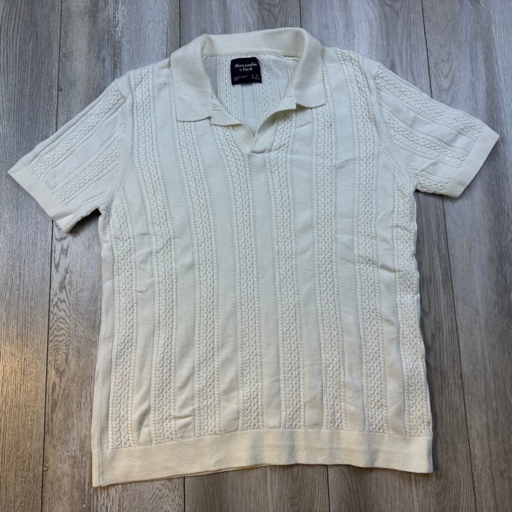 Abercrombie & Fitch Shirt Mens S White Cream Cable Knit Sweater Johnny Collar